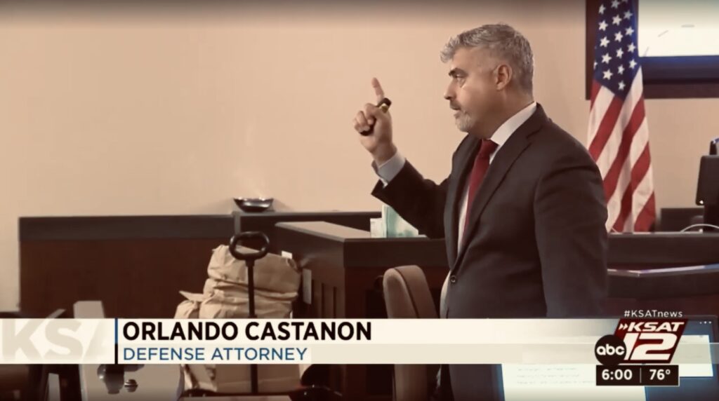 San Antonio criminal defense lawyer Orlando Castanon in court during a criminal trial